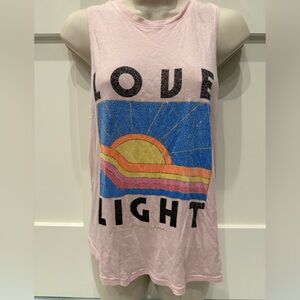 Spiritual Gangster lightest pink sleeveless Tee with graphic and Gold Accents